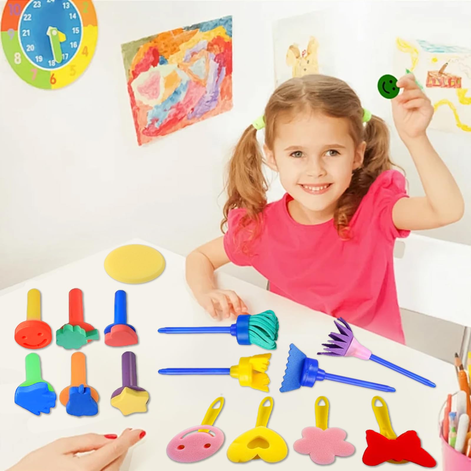 Raxfekro Set di 30 pennelli in spugna, utensili da pittura per bambini