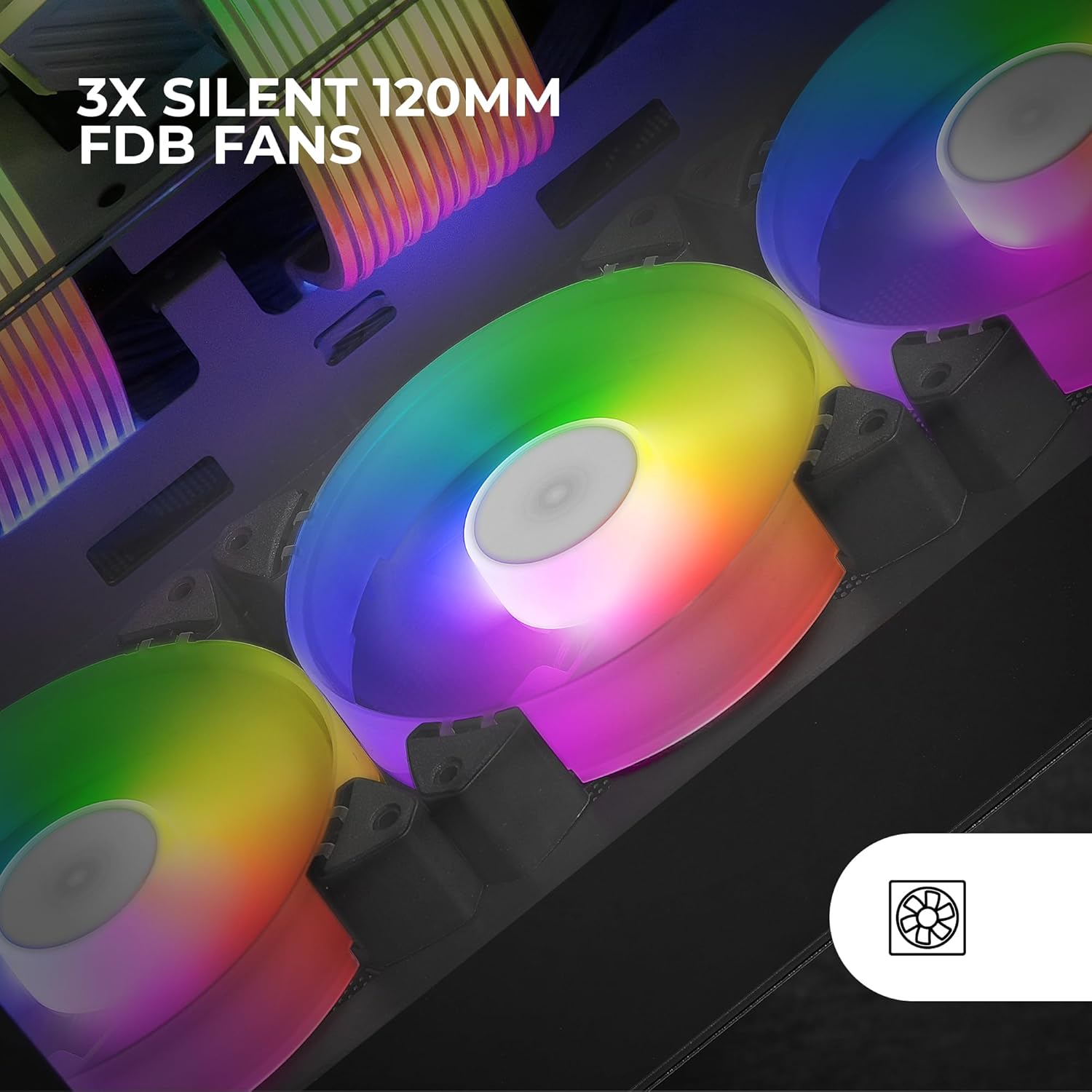Mars Gaming MF-3A, 3X Ultra Quiet 120mm FDB Fans with ARGB Rainbow 360° Frameless Lighting, 3in1 Fans, Dual ARGB Connector, Black