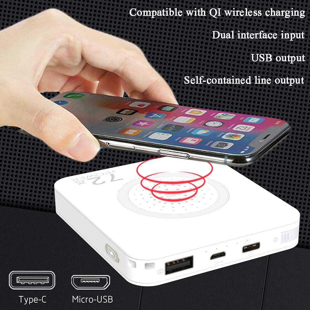 Cargador Móvil Portátil Batería Externa 7200mAh Cargador Inalámbrico Rápido Power Bank con 3 Puertos y Entrada Doble Portátil Wireless Charger Compatible con Carga inalámbrica Qi