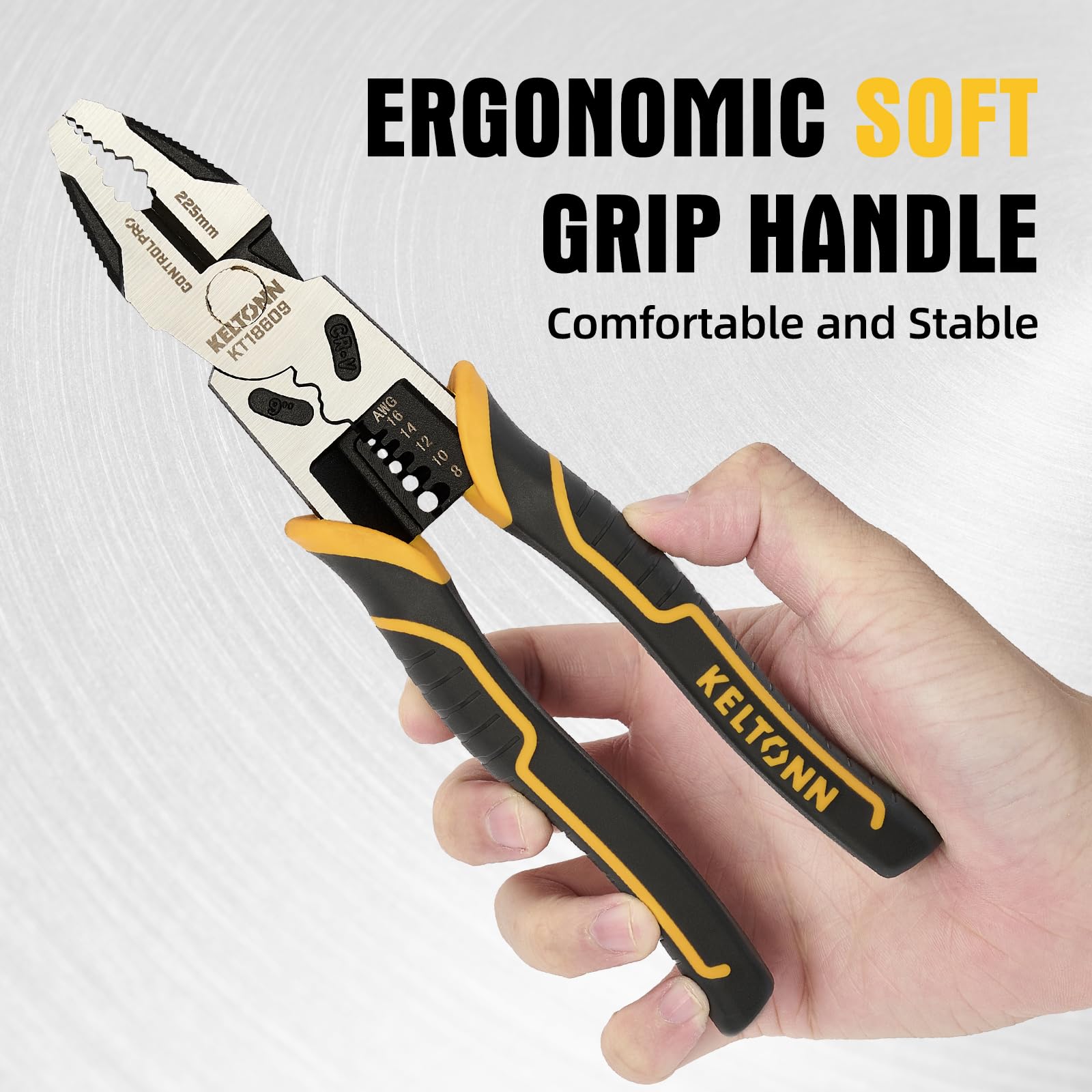 Pinze combinate spelafili, pinza crimpatrice e crimpatrice, strumento da 22,9 cm, 6 in 1, in acciaio Cr-V resistente, per presa, spelatura, crimpatura, lavori elettrici