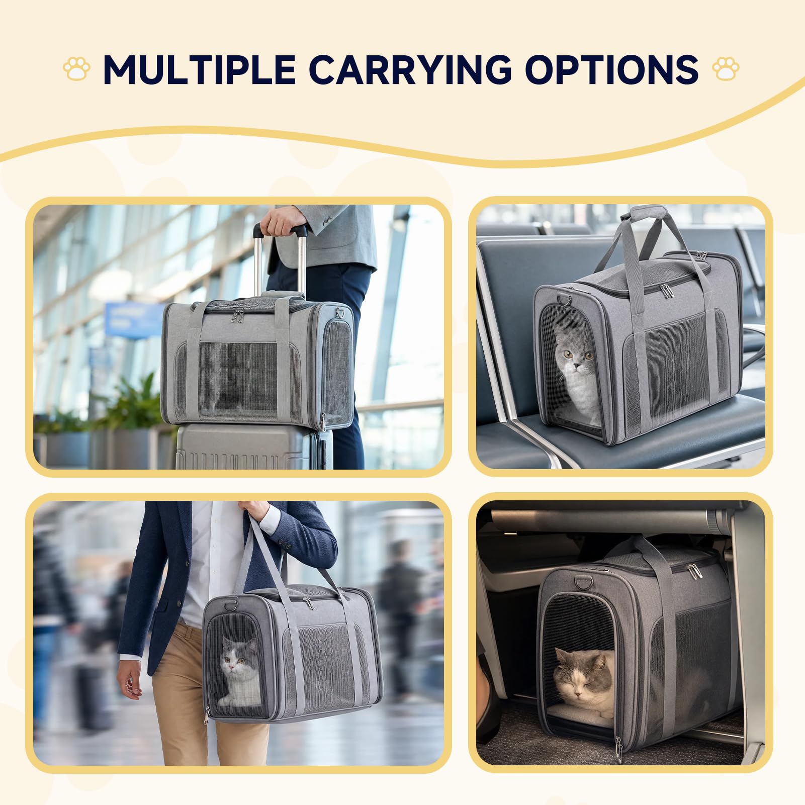 55x40x23cm Transportin Gato Homologado para Avion Cabina, Plegable Bolsa de Transportin Perro Grande Transpirable Cat Carrier con Bebedero Plegable para Gatos y Perros, Air Europa Aerolineas