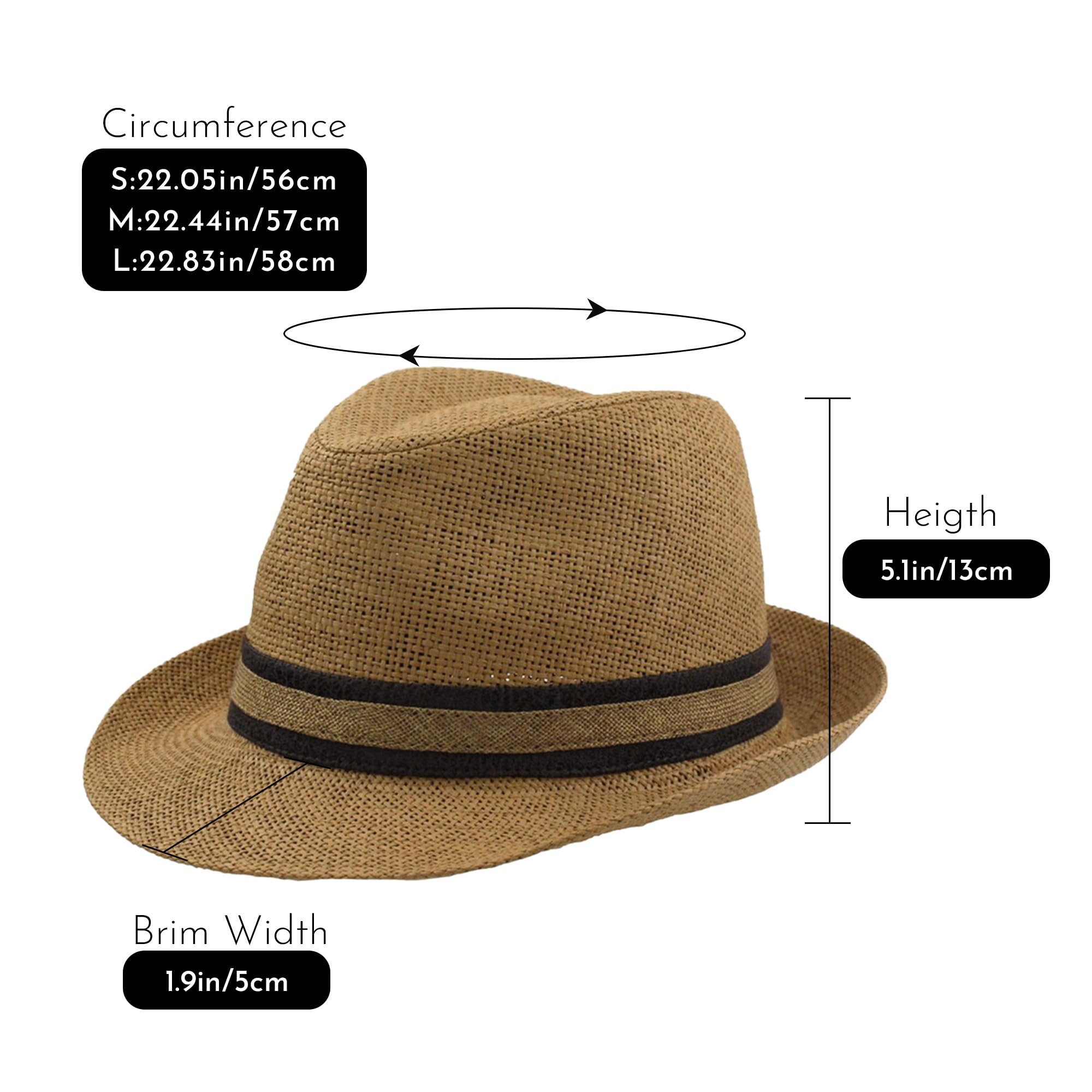 Fedora Chapeau unisexe en paille avec ruban décoratif, élégant et respirant pour l'été, idéal pour la plage, les voyages ou les tenues décontractées