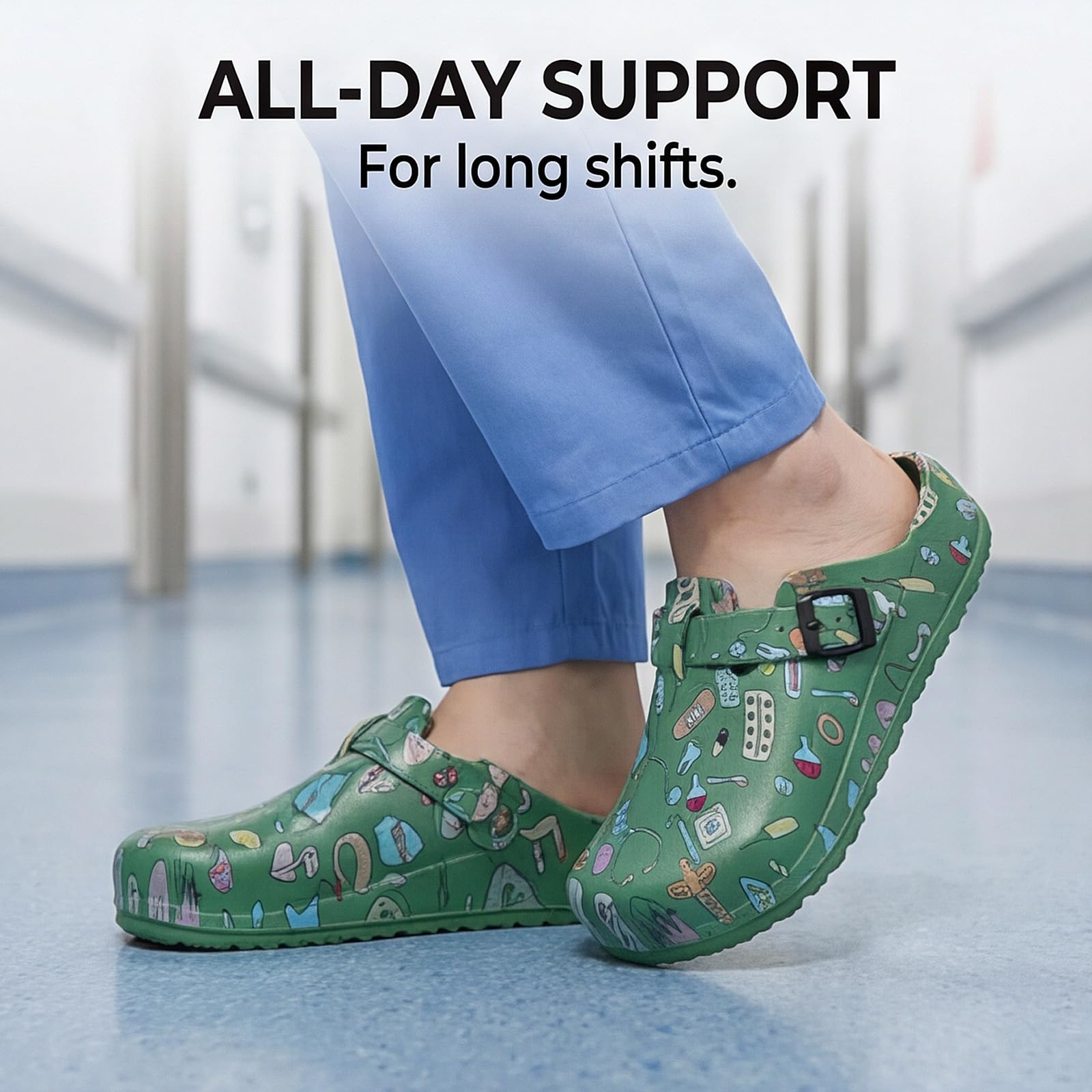 Zuecos de Enfermera con Estampado para Mujer, Zapatos Sanitarios Antideslizantes, Impermeables, Ligeros y Cómodos, Sin Cordones, Ideales para Largos Turnos de Trabajo