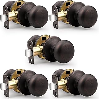 Probrico Passage Door Knobs Interior 5 Pack, Modern Keyless Closet Hallway Door Handles Inside, Flat Doorknobs with Oil Rubbed Bronze Finish