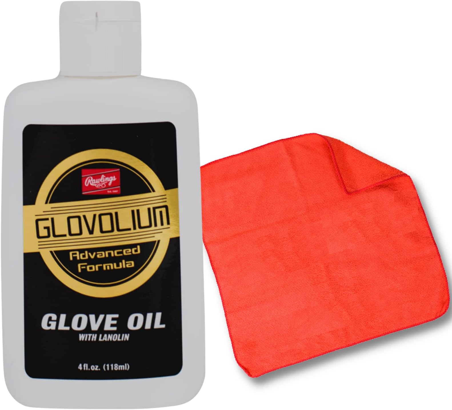 Glovolium Baseball Glove Oil Break in Kit - (Softball & Baseball Mitt Glove Conditioner Oil) - Bottle Bundled with Covey's Application Cloth to Break in Baseball & Softball Gloves (Regular, 4 oz.)
