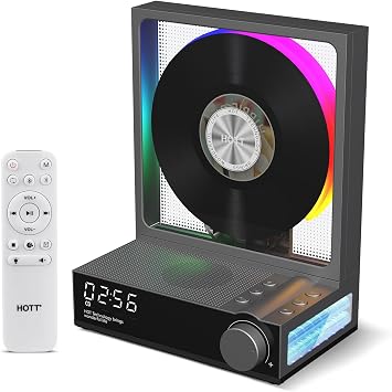 HOTT C229 Desktop Portable CD Player with Bluetooth 5.3,Built-in Speaker Hi-Fi Sound 8-14H Battery,Remote,RGB Light,Type-C Charging Play CDs, MP3, USB, AUX,TF Card Grey