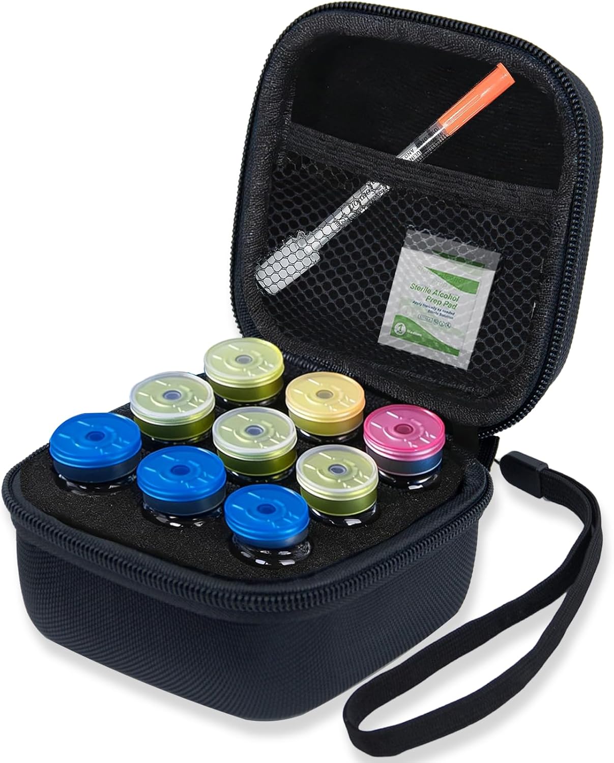 Peptide Case for Fridge, 9-Slot Insulin Vial Storage Organizer with Strap