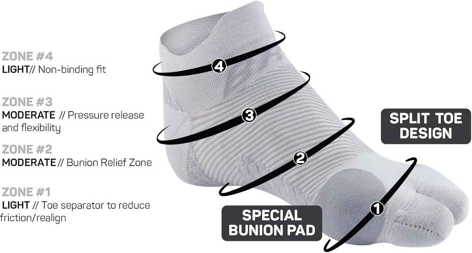 OS1st BR4 Bunion Relief Socks (1 Pair) with Split-Toe Design & Bunion pad Separates Toes Relieving Pain from bunions, Tight Shoes, Hallux valgus and Reduces Toe Friction : Health & Household