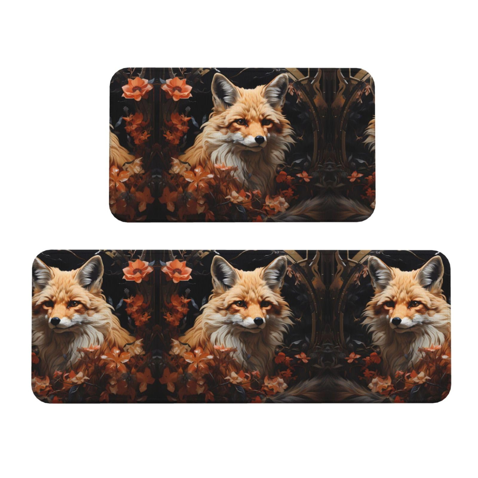 Alfombrillas antideslizantes Fox and Flowers de cocina y lavandería para evitar resbalones