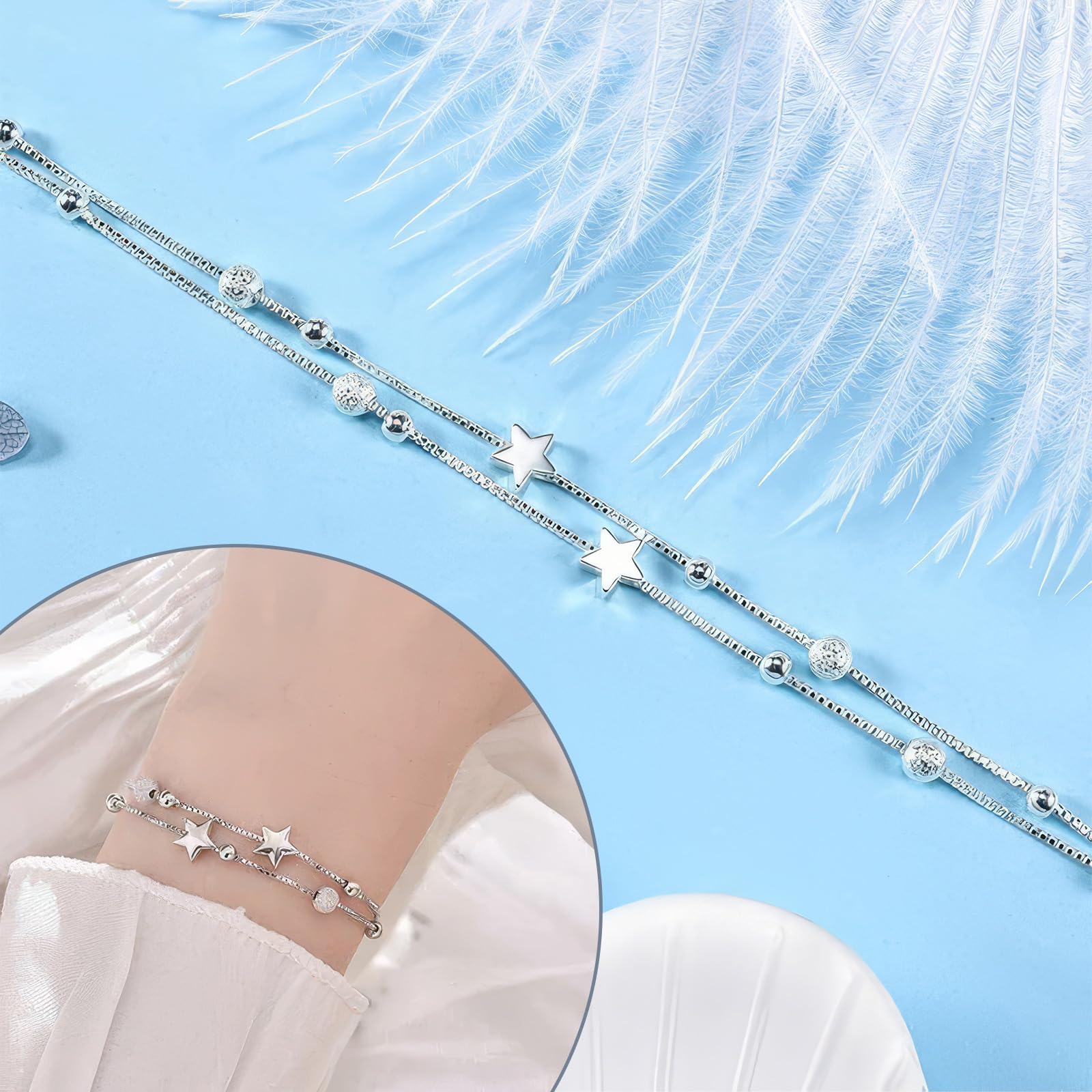 Bracciale 2 In 1 In Argento 925 Con Ciondolo Stella E Perla – Gioiello Regolabile Per Donna – In Scatola Regalo