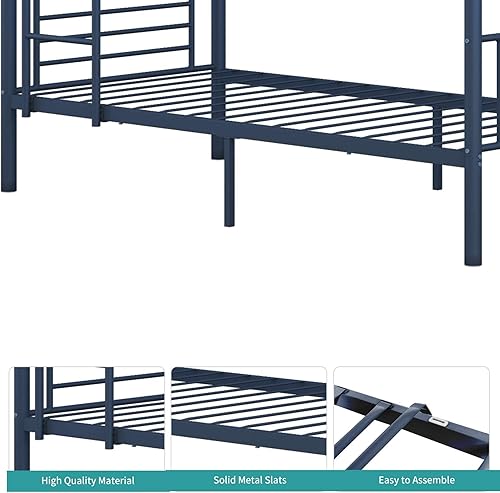 Miniatura 7 de Litera individual sobre individual, base de cama de metal resistente con barandilla y escaleras, ahorro de espacio, sin ruido, no necesita somier