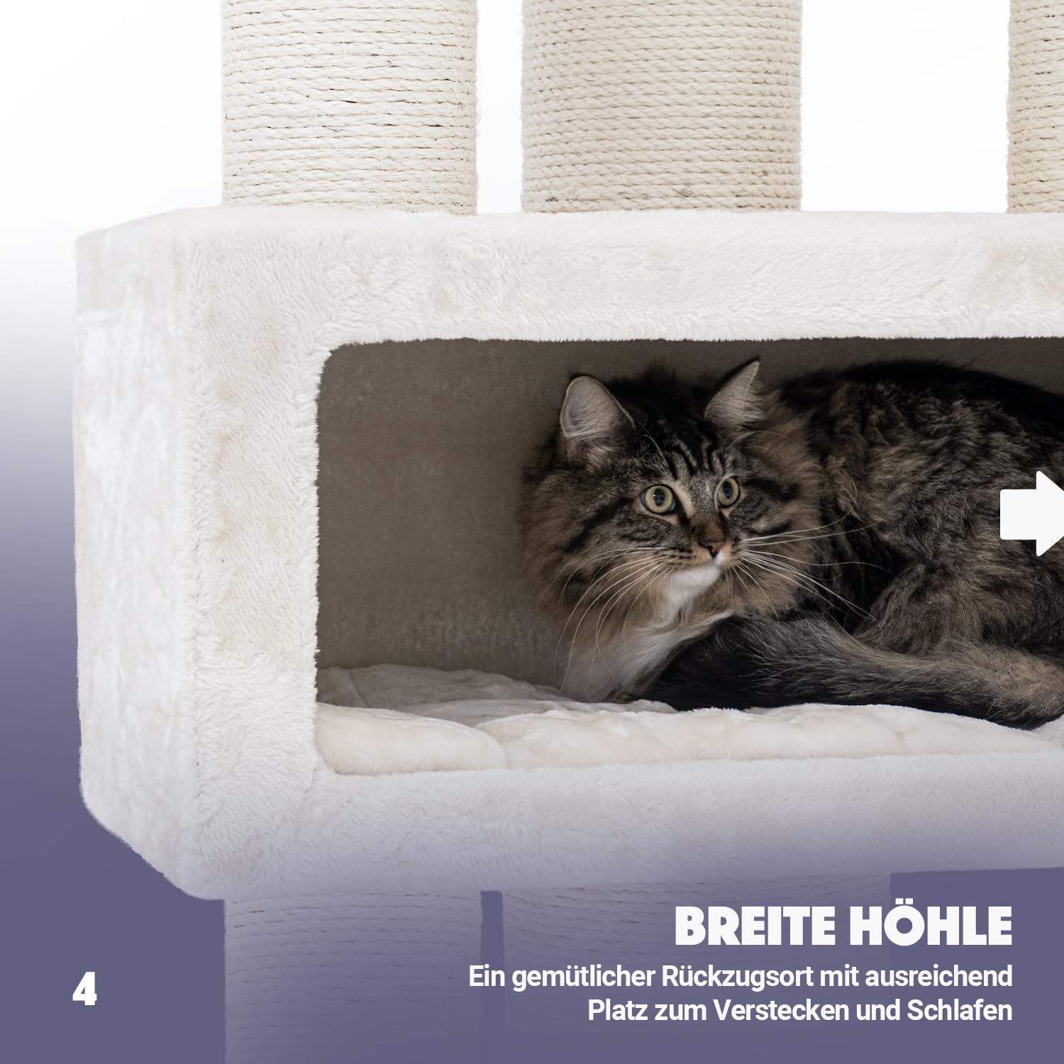 Petrebels Arbre à Chat Parklane 131 cm, Couleur Beige/Crème, Design Arbre à Chat avec Hamac