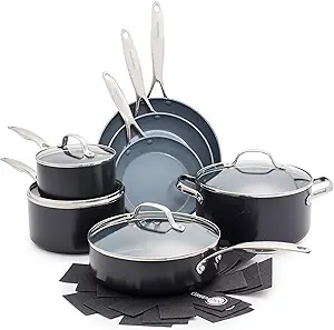 GreenPan 11 Piece Valencia Pro Ceramic Nonstick Cookware Set, PFAS-Free, Induction Ready, Hard Anodized Pots & Pans with Lids, Compatible on All Cooktops, Dishwasher & Oven Safe, Gray