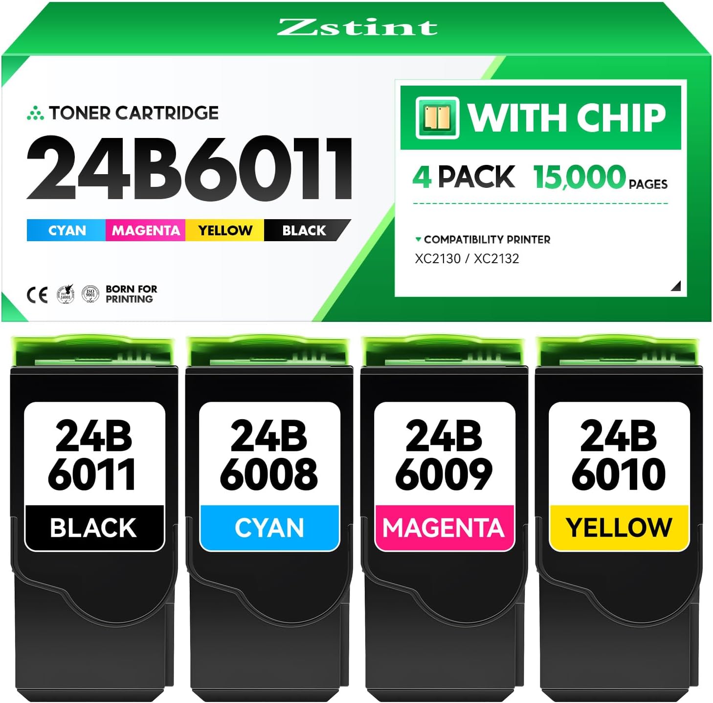 24B6011 24B6008 24B6009 24B6010 Toner Cartridge Set (4-Pack Black Cyan Magenta Yellow with chip) Replacement for XC2132 XC2130 Toner Compatible with Lexmark XC2132 XC2130 Laser Printer Ink All-in-One
