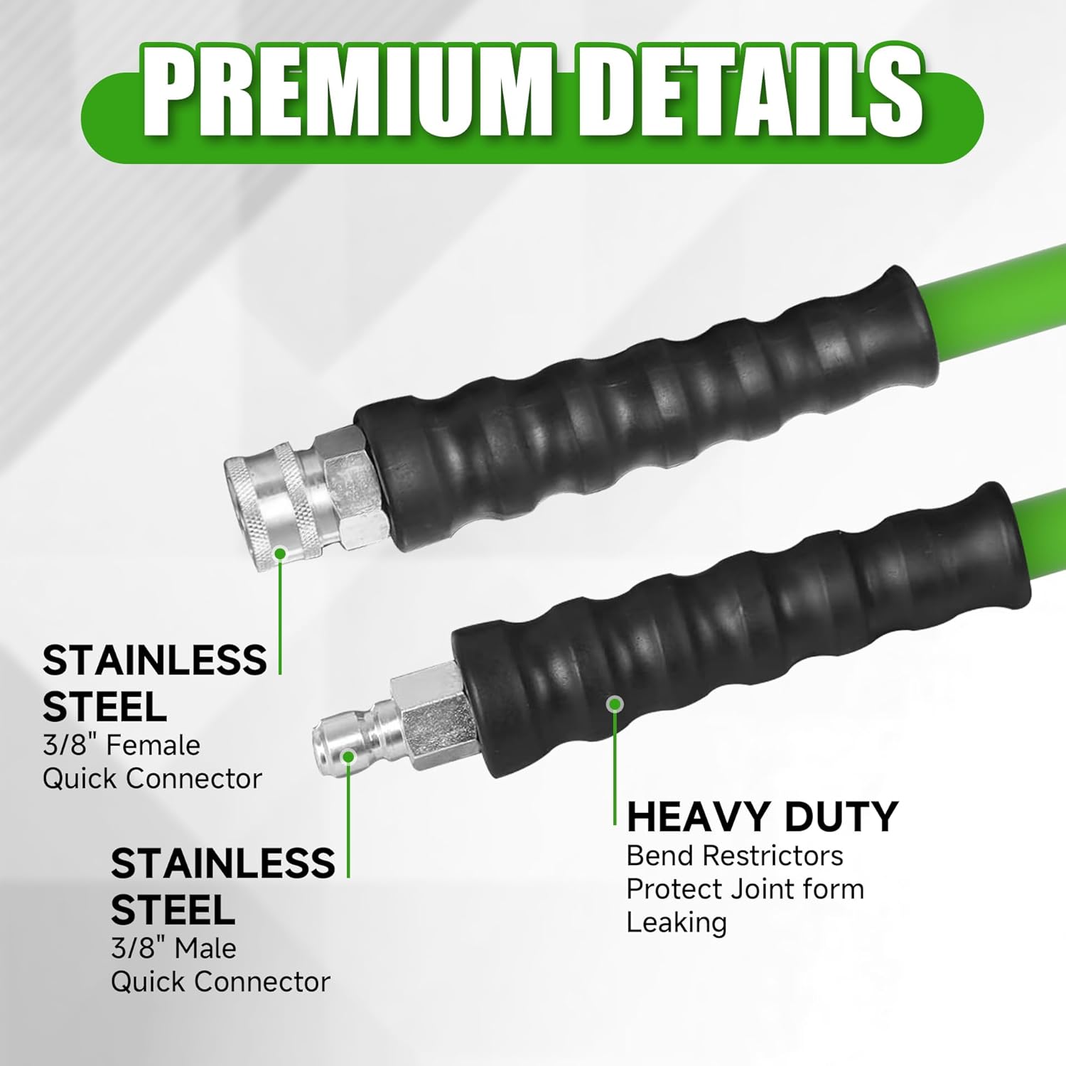 150FT 3/8'' Pressure Washer Hose 4200 PSI, Non Marking, Non Marking Pressure Washer Hose Steel Wire Braided Power Washer Hose for Hot and Cold Water with M22 14mm to 3/8 Inch 360° Swivel Quick Connect