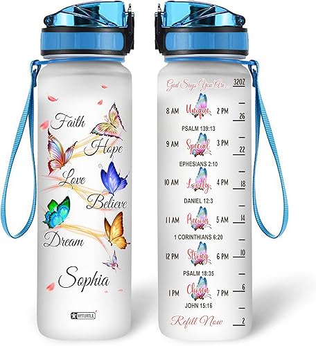 Hyturtle Faith Hope Love Believe Dream Butterfly - Botella de agua motivacional de 32 onzas de litros, regalo para mujeres, amantes de las mariposas