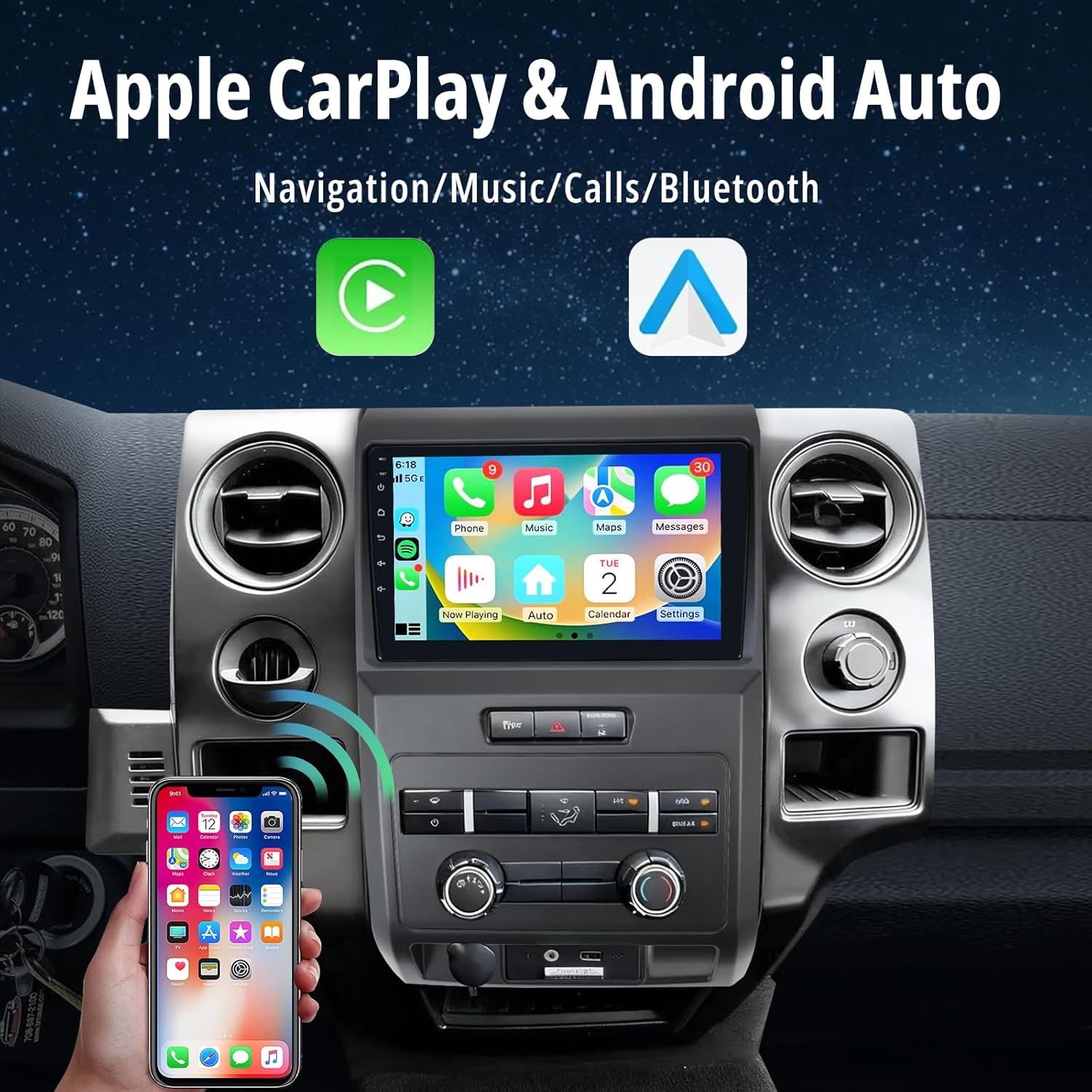 Car Radio Upgrade for Ford F150 2004-2008 with 4G+64G Qualcomm 8 Core Wireless CarPlay Android Auto, 10.1" F150 Stereo bulid in EQ,DSP,Bluetooth,FM,AM,Backup Camera,SWC,WiFi,GPS.