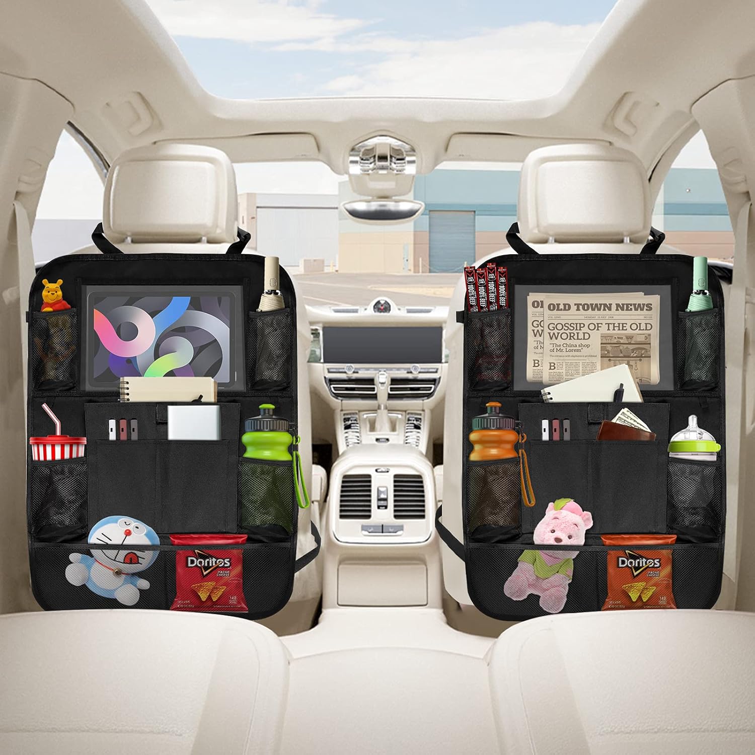 POJAGU 2 Pack Backseat Car Organizer Kick Mats with 10” tablet Holder, 10 Storage Pockets, Foldable Durable Back Seat Protector for Kids, Toddlers, Car Travel Accessories : Automotive