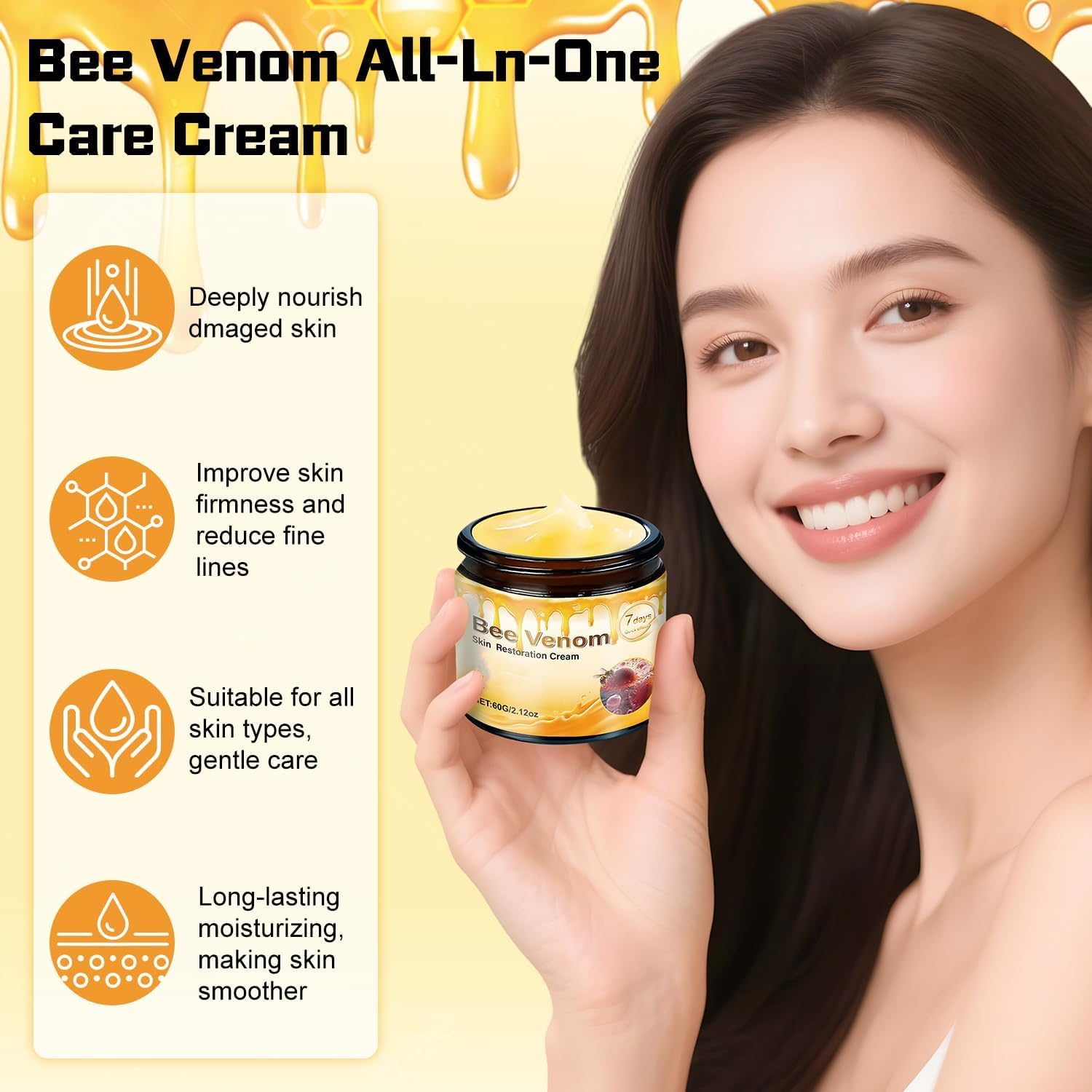 Bee Venom Skin Restoration Cream - Bee Venom Skin Treatment Effectively Wrinkle Reducing Blemishes Bee Venom Comprehensive Moisturizer Repair All In One Cream for All Skin Types(2PCS) - Image 2