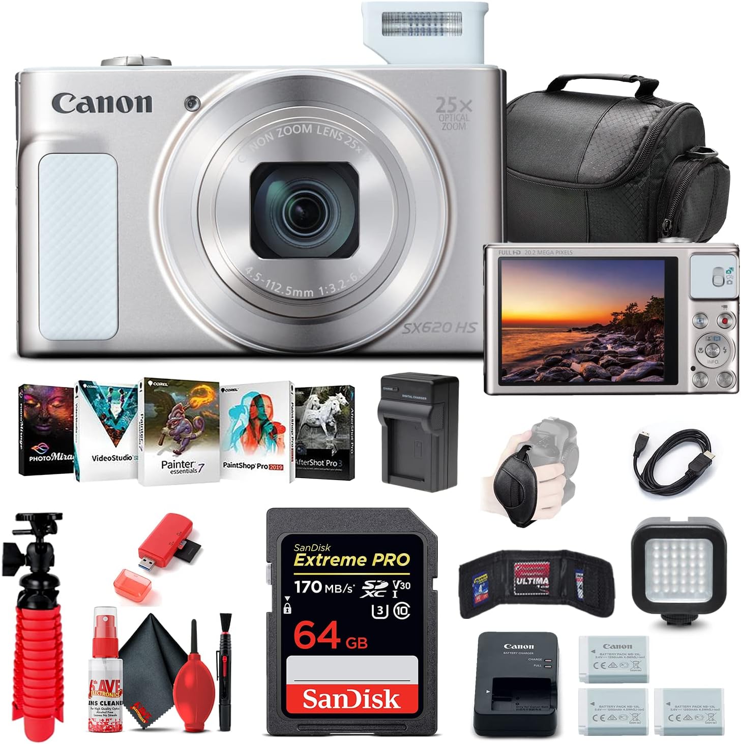 Canon PowerShot SX620 HS Digital Camera (White) (1074C001