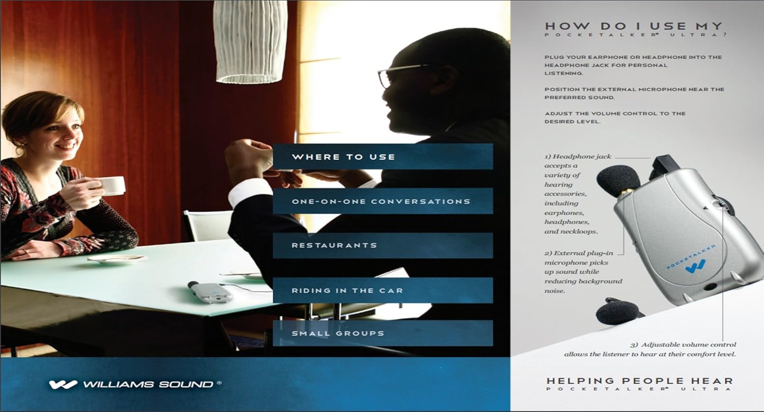 Williams Sound PockeTalker Ultra Duo Sound Amplifier with Headphone & Earbud, Year Supply of Batteries & Liberty Microfiber Cloth : Health & Household