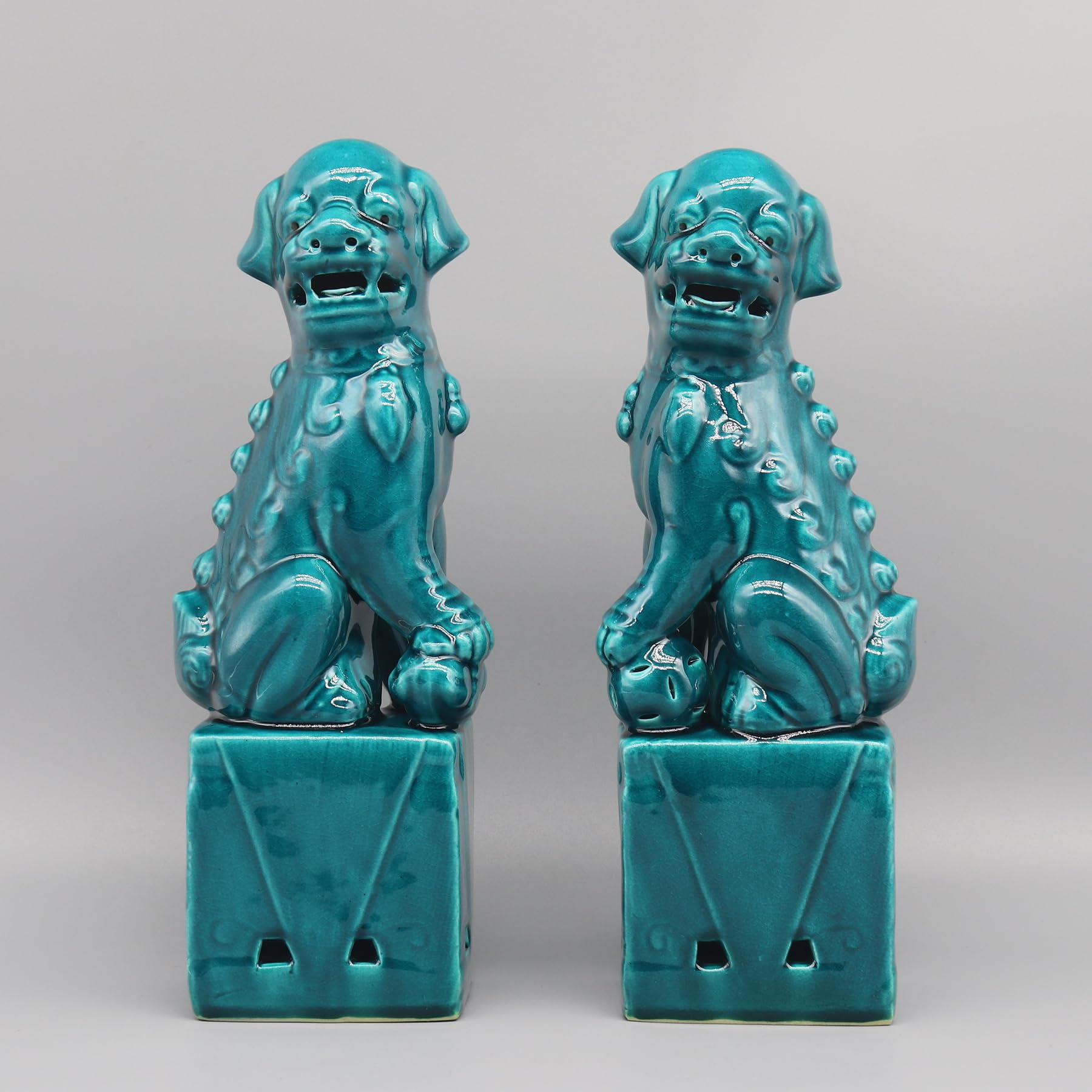 Eastern Tide Turquoise Chinese Foo Dog Statues, Ceramic Guardian Lions, Traditional Temple Figurines, Set Of 2 (Turquoise)