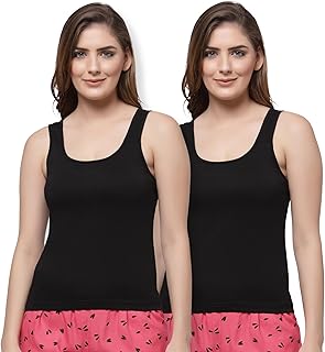 floret Women's Regular Fit Cotton Innerwear Camisole Slip Pack of 2 U-Neck/Wide Thick Straps/Weist-Length Spaghetti-picture-44