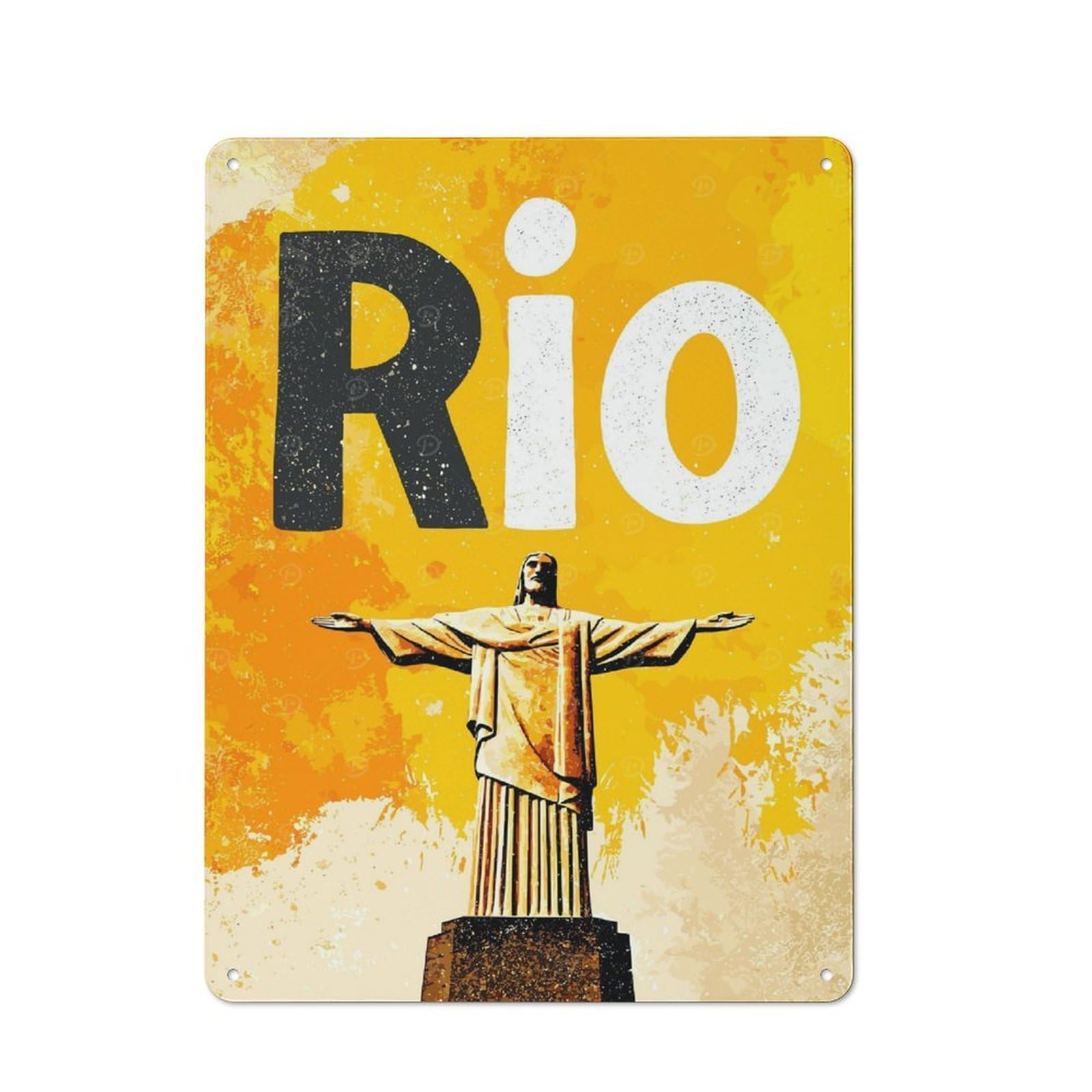 Junmoney Rio De Janeiro Christ The Redeemer Rustic Metal Wall Decor 40X30cm, Rustic Metal Sign For Farmhouse Kitchen, Pantry Or Dining Area