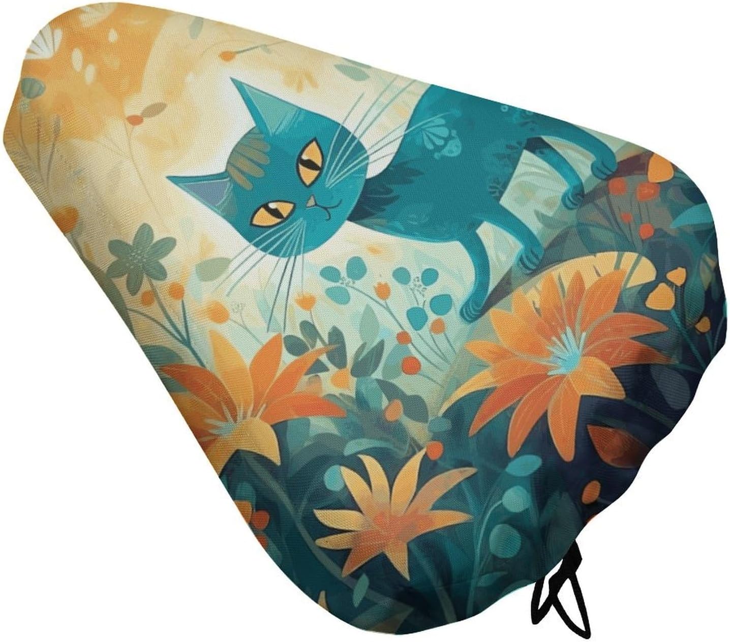 Cat and Flower Bike Seat Cushion Waterproof Road Bike Seat Cover for Women Men Comfort Bicycle Seat Rain Cover with Drawstring Padded Mountain Bikes Saddle Fit for Exercise Stationary Bikes