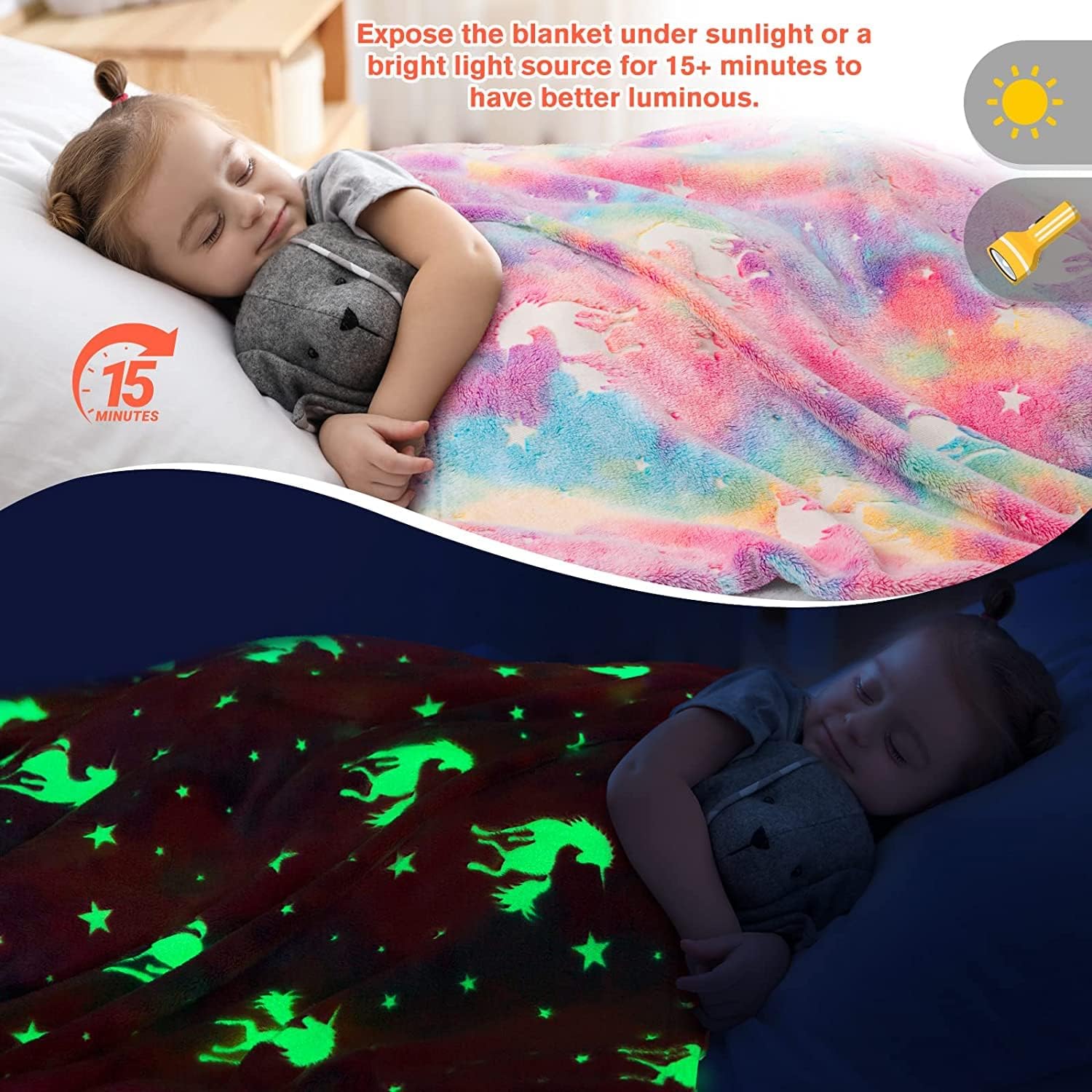 Happy Hues Unicorn Glow in The Dark Blanket-200 x 150 cm- Super Soft Fluffy Flannel Fleece All Season Blanket for Babies-Toddlers-Kids & Teens Boys & Girls- Best Gifting Ideas for 0-15 Years 3