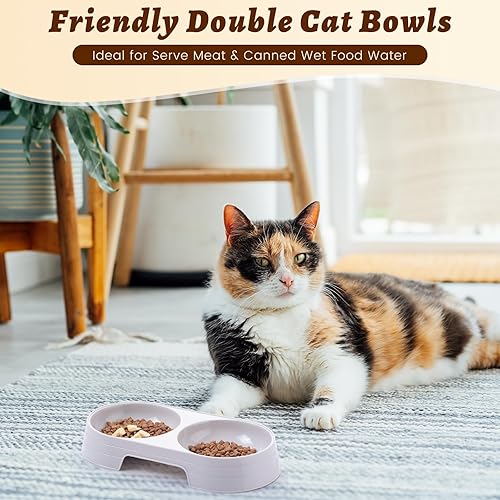 Miniatura 6 de El kit de 7 piezas de caja de arena para gatitos incluye 2 cajas de arena para gatitos, 2 cuencos dobles para gatos, 1 tapete de arena grande