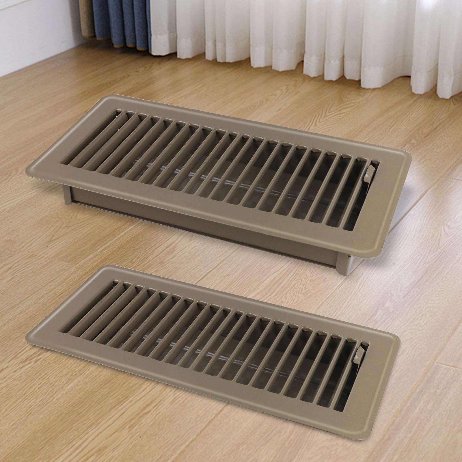 Floor Vent Covers 4 x 10" Floor Register Vents Heavy Duty Steel Walkable Floor Grates Adjustable Air Vent Deflector Vent Covers for Home Floor (Brown, 2 Packs)