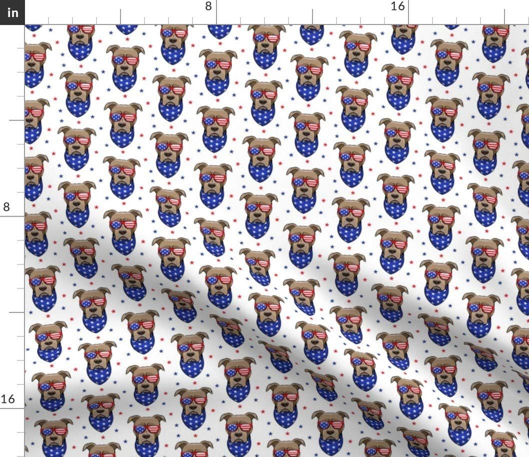 Spoonflower Fabric - Small Scale Patriotic Bull White Stars Gray Dogs Cute Pitbull Face Printed on Petal Signature Cotton Fabric by The Yard - Sewing Quilting Apparel Crafts Decor