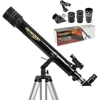 Omegon Telescope AC 70/700 AZ-2 Achromatic Refractor Lightweight & Versatile Ideal Beginner Telescope for Moon & Nature Observations Aluminium Tripod