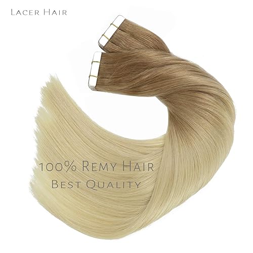 Vista 130 de Lacer Extensiones de cabello humano con cinta adhesiva, 20 pulgadas, color negro natural, 100% virgen, extensiones de cabello humano de doble cara