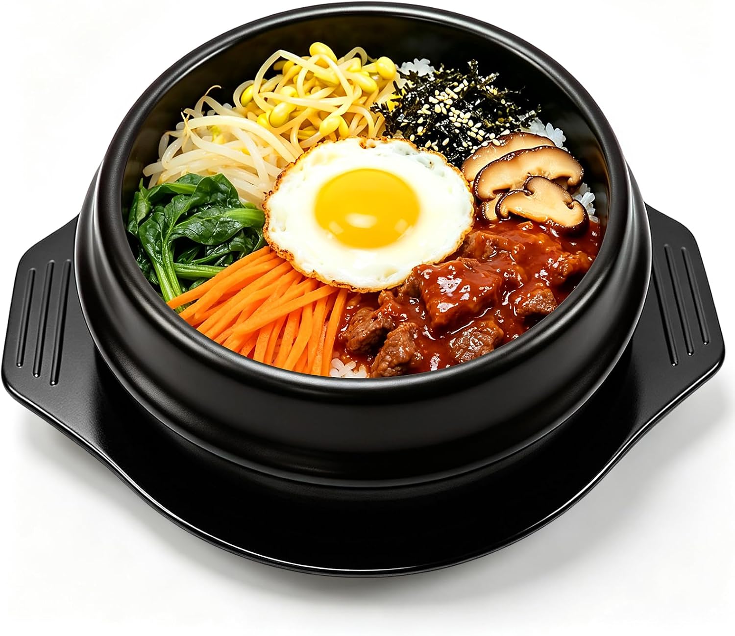 40Oz Korean Stone Pot with Tray Ceramic Bowl Korean Cookware Black