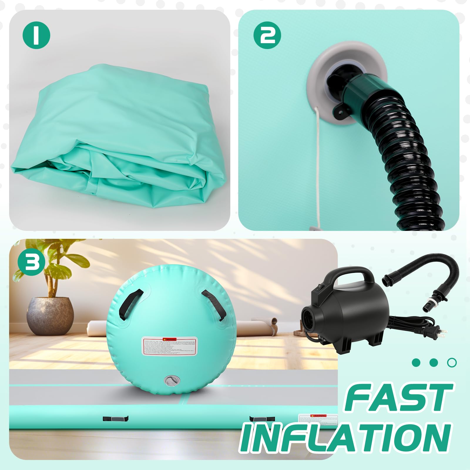 Aufblasbare Turnmatte mit Air Roller und Elektroluftpumpe, 3m Gymnastikmatte & Roller, Ideal für Yoga, Gymnastik, Cheerleading, Tanzen und Heimtraining