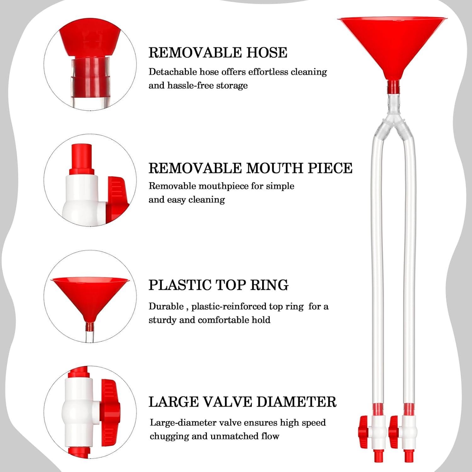 2 Pack Beer Bong Tube and Funnel with Valve Drinking Funnel Funny with 8 Interchangeable Mouthpieces 2 Shotgun Keychain Tool for Birthday Wedding Party(Double End)