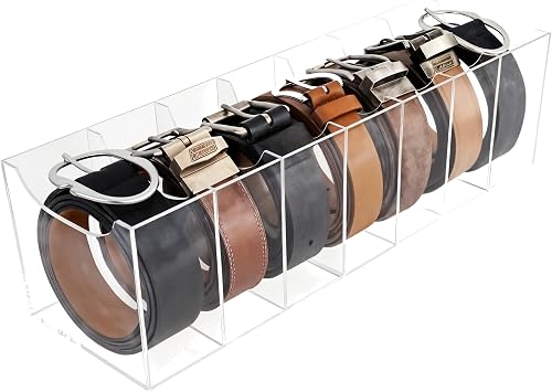 Targum Extra-Wide Belt Organizer for Large Buckles – 7-Compartment Clear Acrylic Belt Holder for Closet, Drawer & Dresser Storage