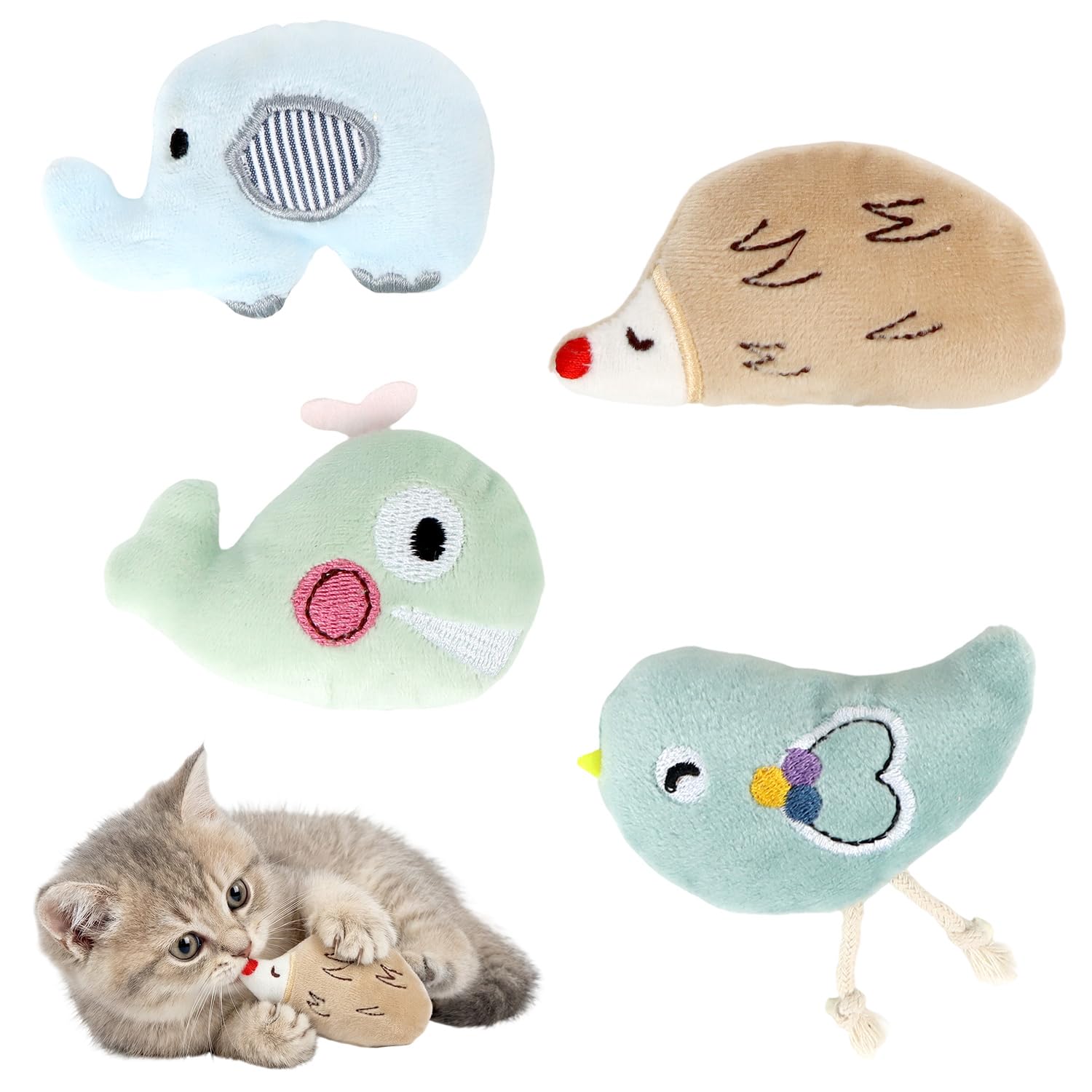 MOTIBACK 4PCS Cat Toys for Indoor Cats Kitten, Kitten Chew Toys Soft Plush Cat Pillow Toys for Playing Chewing Grinding Claw Teeth Cleaning