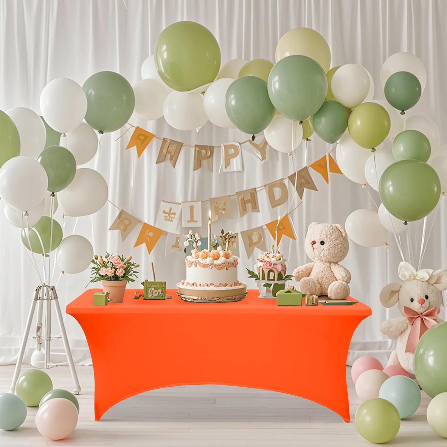 6Pack 6FT Table Cloth for Rectangular Fitted Events Stretch Orange Table Covers Washable Spandex Tablecloth Protector for Party, Wedding, Cocktail, Banquet, Festival