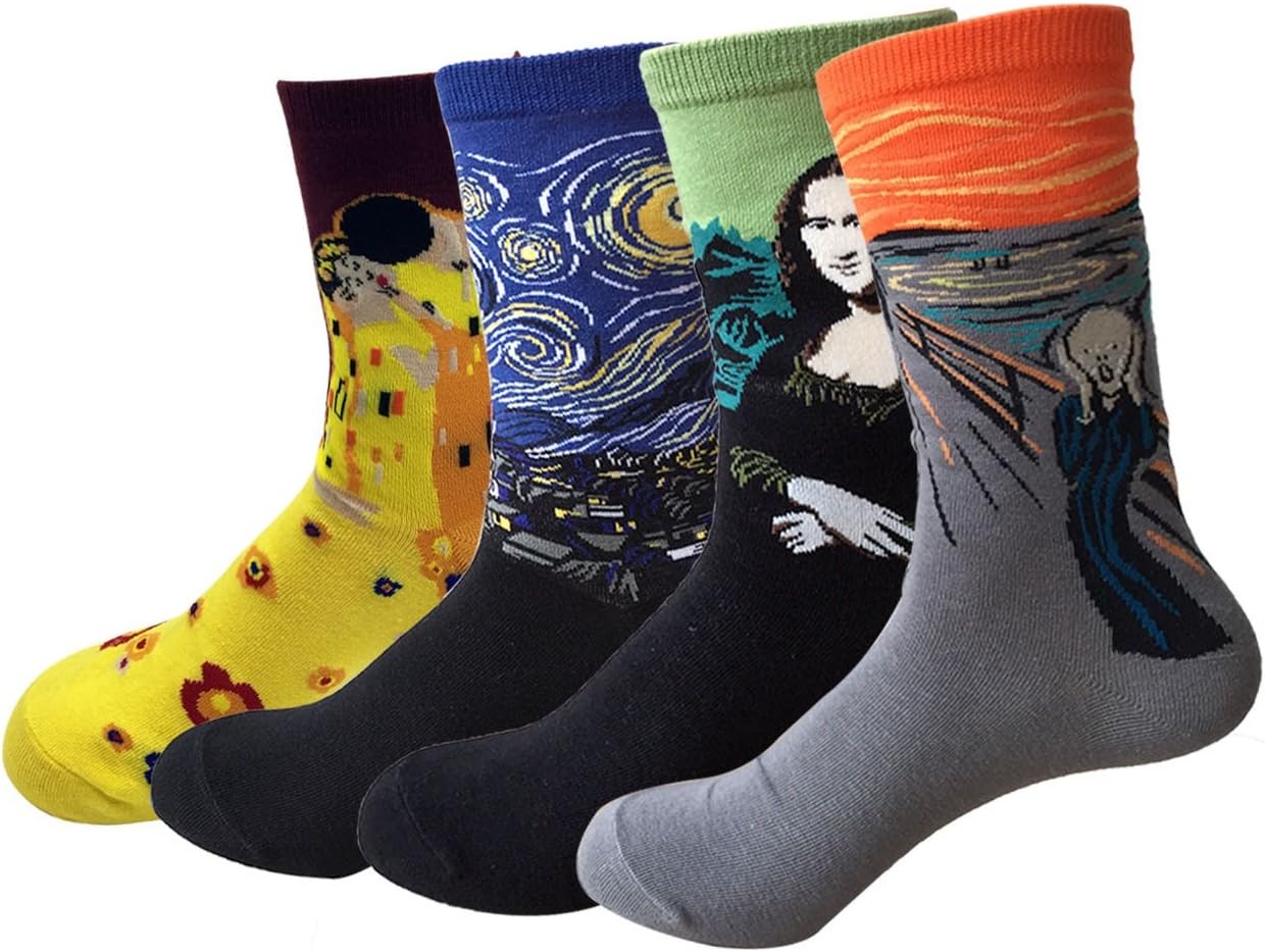 Van Gogh Mens Women Socks Crazy Fuzzy Printed Mona Lisa Starry Night Crew Socks