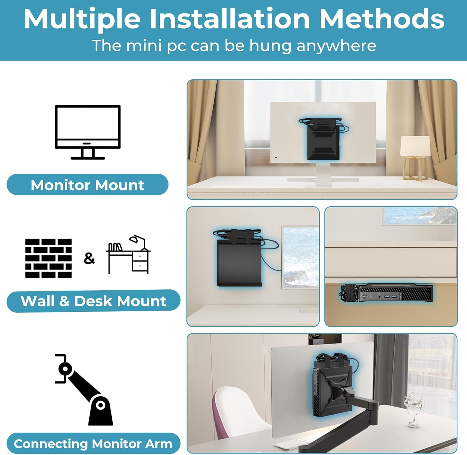 2-Pack Mini PC Mount for HP Wall VESA Under Desk Mount or Mount to a Monitor Arm for HP EliteDesk 800 G4 G3 G5 G9 EliteDesk 705 805, Pro Mini 400 260, ProDesk 400 405 600 Mini PC with Pen Holder