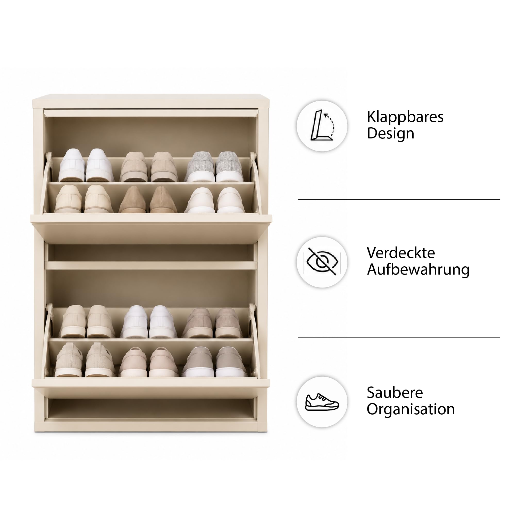 Schuhschrank Schmal, Metall Schuhkipper mit Magnet-Klappen, Schmaler Schuhschrank für Flur, Eingang & Diele, Platzsparendes Shoe Cabinet, Freistehend oder Wandmontage, Fertig Montiert