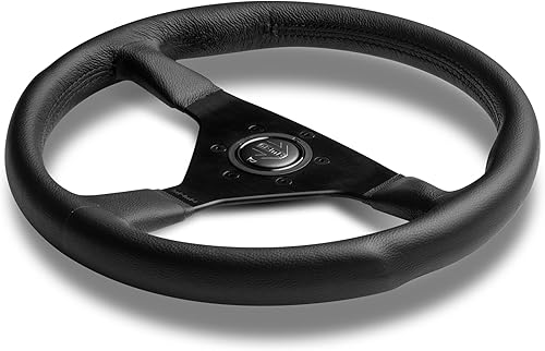 Miniatura 5 de MOMO Motorsport Montecarlo Alcántara Volante Negro Alcantara Grip Negro Cepillado Radios Anodizados Puntada Negra Botón de Cuerno Negro 13.780 in -