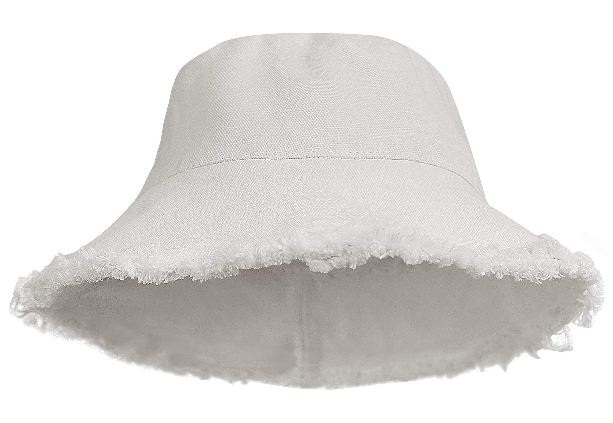 KorhLeoh Sombrero de cubo de protección solar con borde con flecos de lona de algodón lavado - Gorra de verano de ala ancha