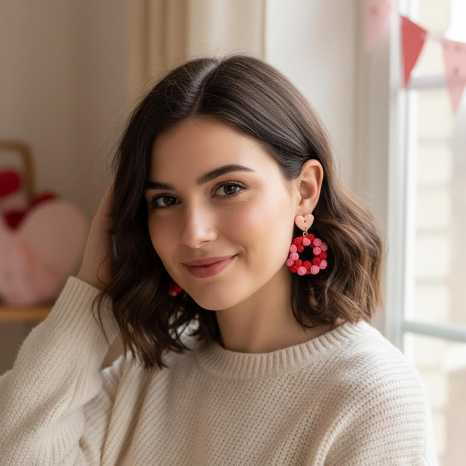 Cunno 4 Pairs Cute Love Earrings for Women Polymer Clay Earrings Handmade Heart Jewelry Gifts for Mother Mom Wife Accessories(Valentine Day) - Image 9