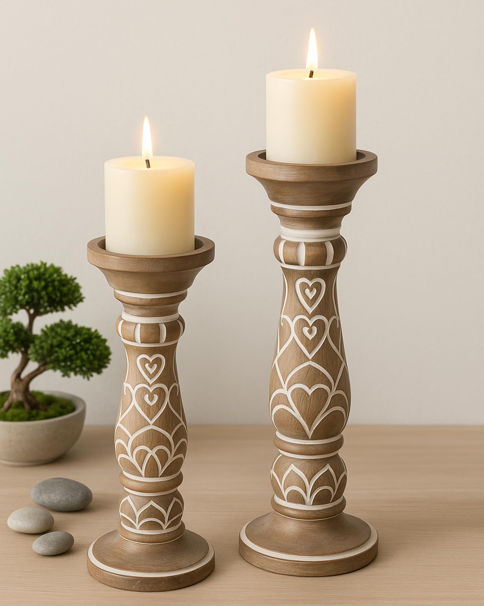 Homesake Wooden Candle Stand Set - Rustic Home Decor -16 Homesake Wooden Candle Stand Set - Rustic Home Decor -16