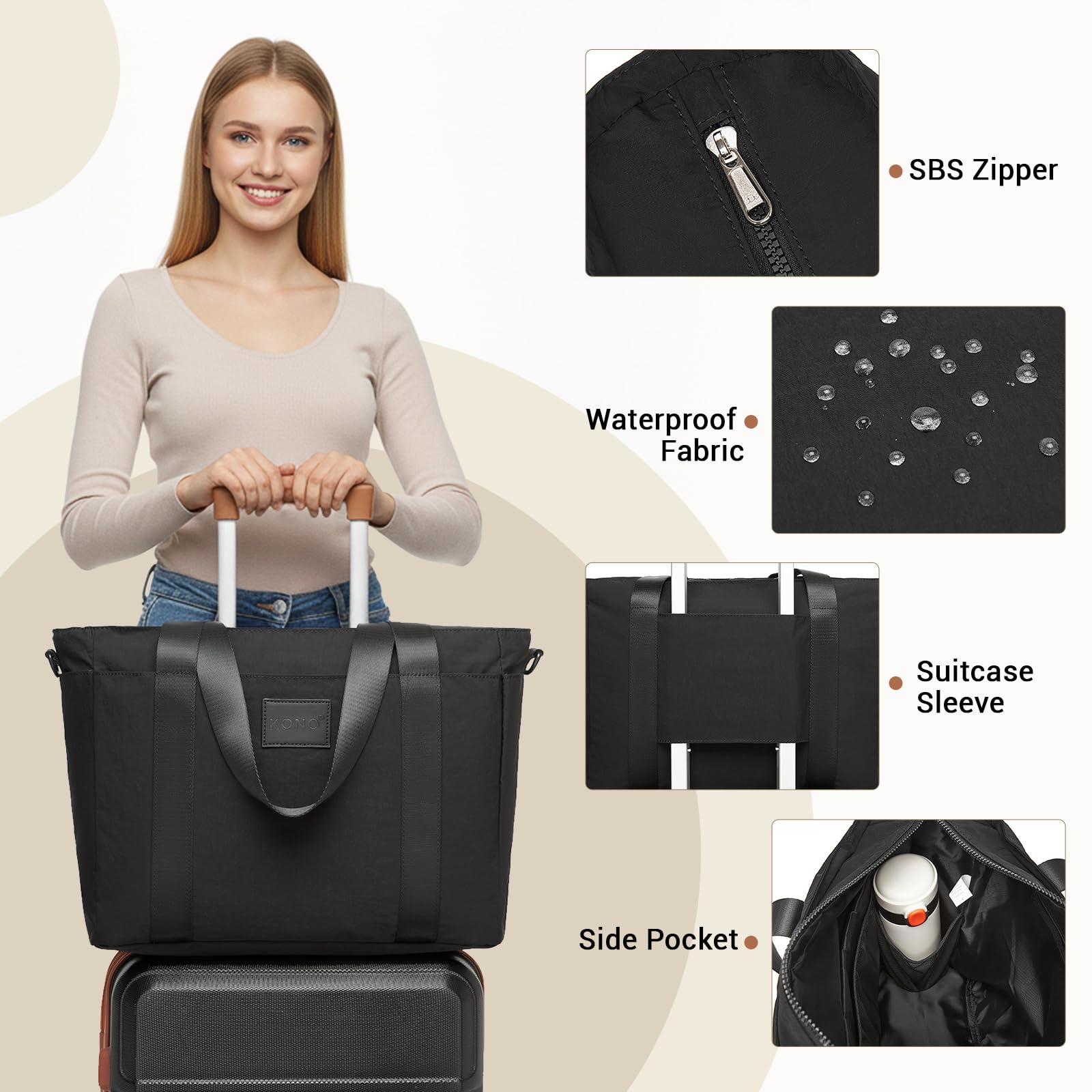 Kono Damen Tote Bag Shopper Tasche Groß Umhängetasche Handtasche Leicht Schultertaschen 15 – Bild 4