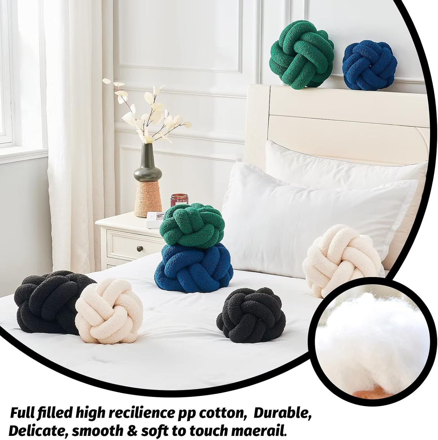 Uvvyui Knot Pillow Ball, Soft Black Home Decor Knotted Pillows, Handmade Round Plush Throw Pillow, Aesthetic & Cute Large Decorative Pillows for Bed, Floor, Couch, Bedroom Home Decor 11 inches